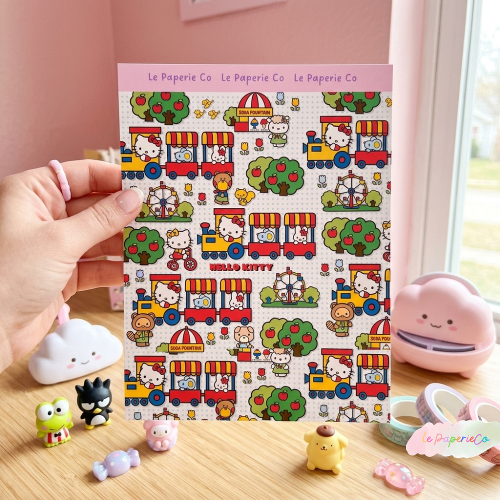 Kawaii Hello Kitty Cardstock Sticker Sheet | 5x7 inches, Stationary, Journaling