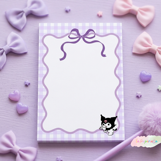 Kawaii Kuromi Ribbon Notepad | 50 pages, Half letter Size