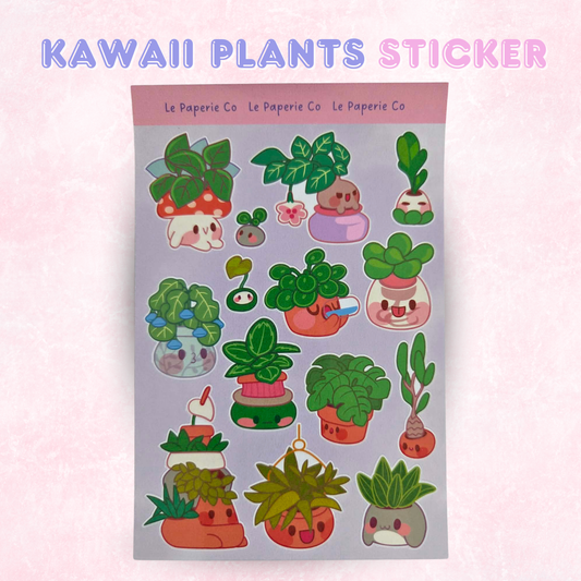 Kawaii Plants Sticker Sheet | Adorable Botanical Decals (4x6 inches)