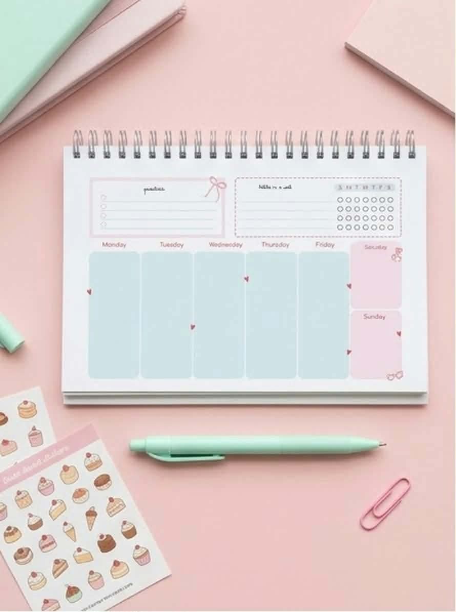 Aesthetic Desktop Weekly Planner & Habit Tracker Notepad