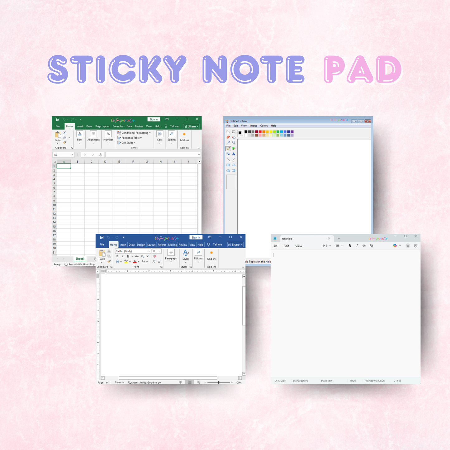 Windows Inspired  Notepad Collection | Excel, Word, Paint, Notepad 4x4  in. (50 pages)