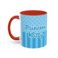 Princess Cat Illustration Accent Coffee Mug | Blue Striped Ceramic