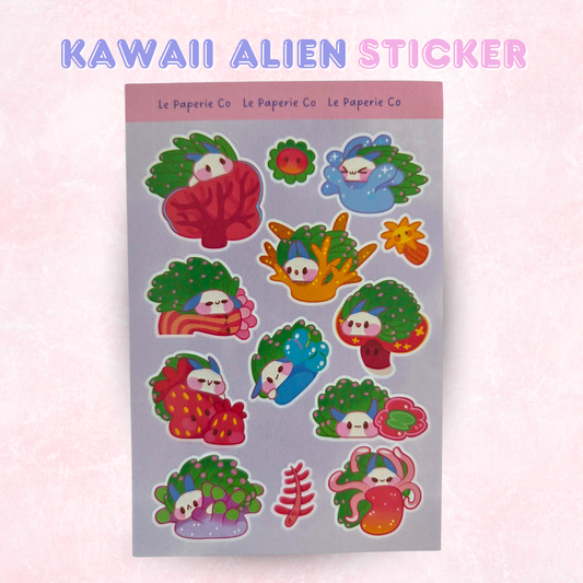 Kawaii Alien Sticker Sheet | Cosmic Planner Decals (4x6 Inch)