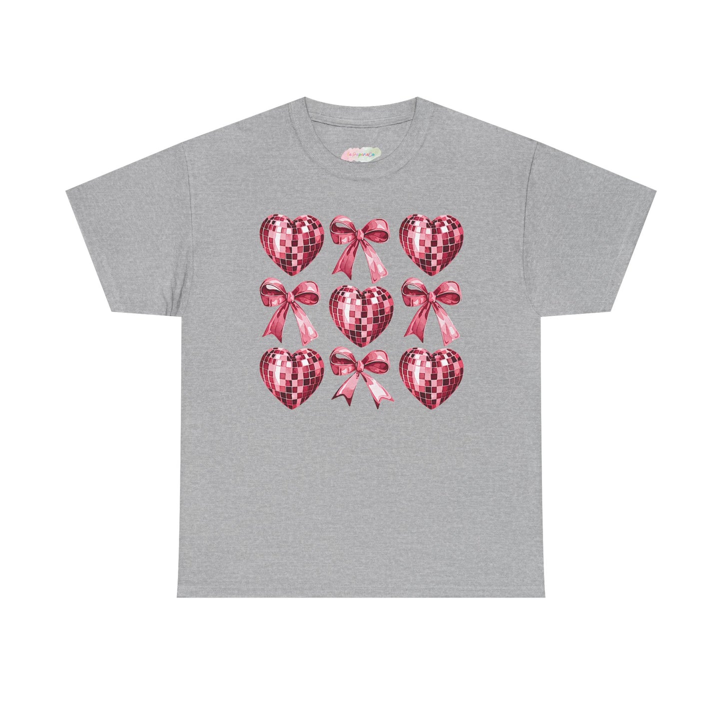 Pink Sequin Hearts & Bows T-Shirt | Valentine Heart Pattern Tee