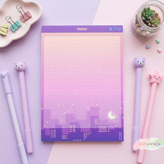 Future Funk Night Rain Cityscape Notepad | 4x5.5 in, 50 pages Notepad