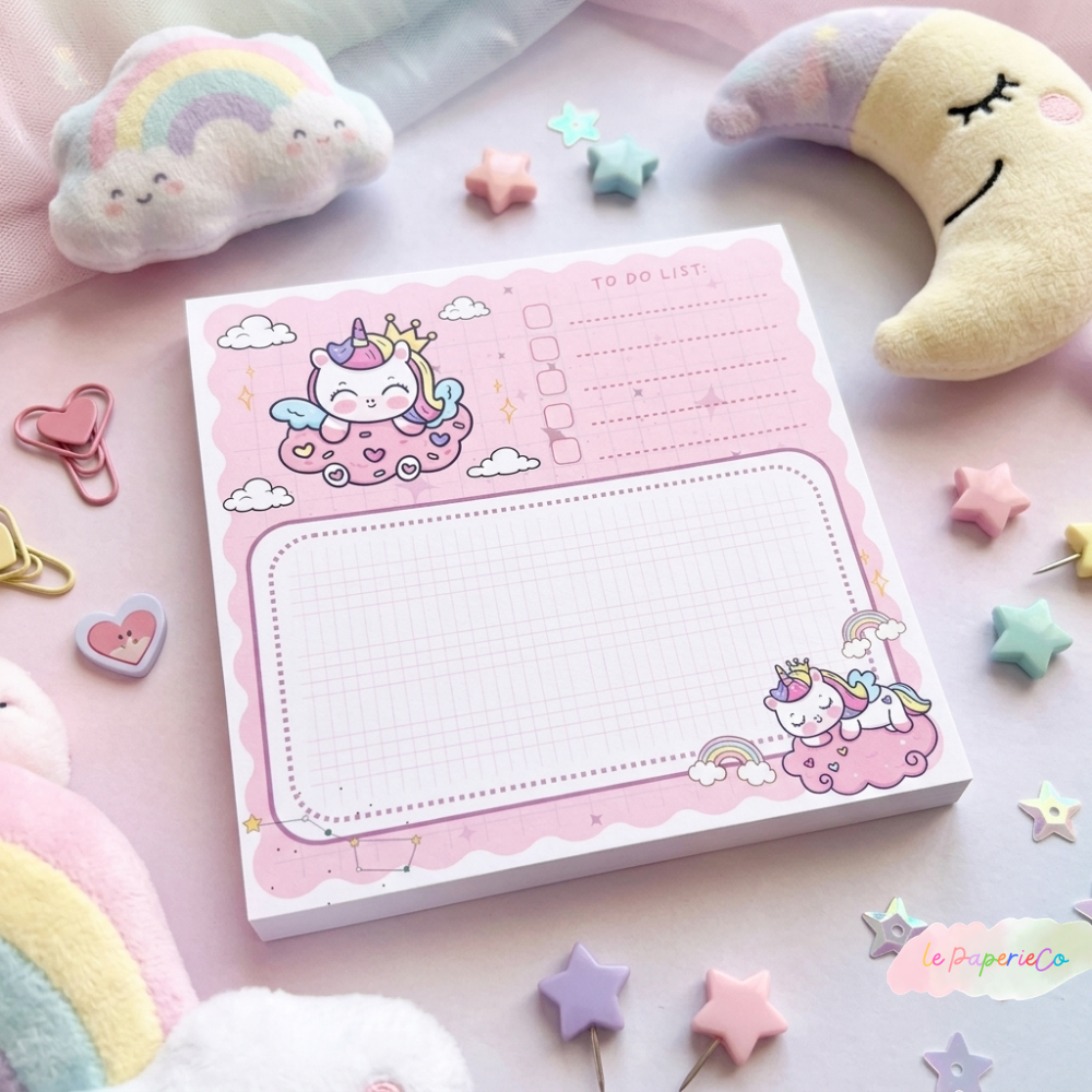 Kawaii Pink Unicorn To-Do-List Notepad | 3x3 in, 50 Sheets, Kawaii Stationery