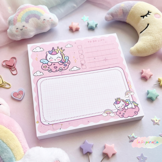 Kawaii Pink Unicorn To-Do-List Notepad | 3x3 in, 50 Sheets, Kawaii Stationery