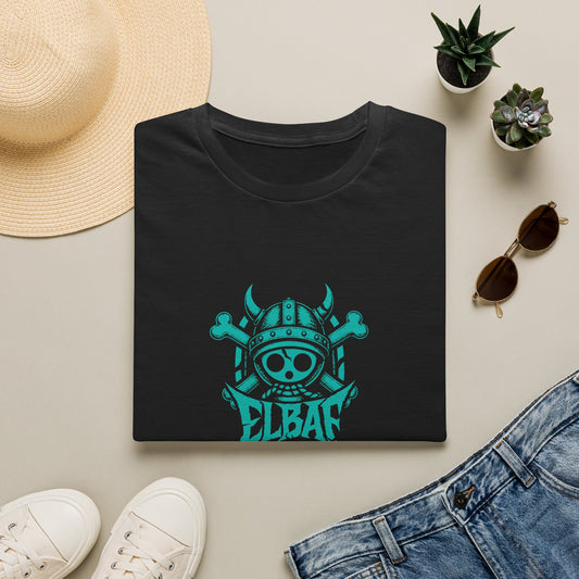 Viking Skull Logo T-Shirt — 'ELBAN' Neon Teal Pirate Skull Tee