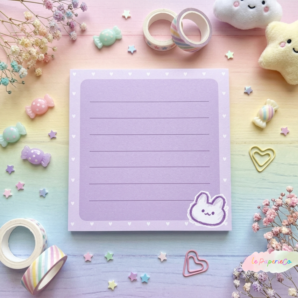 Kawaii Pastel Bunny Notepad | 3x3 in, 50 Sheets, Kawaii Stationery