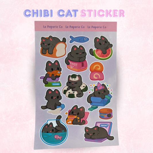 Chibi Cat Sticker Sheet | Kawaii Feline Laptop Decal, Planner Accessory