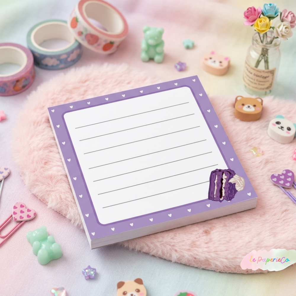 Kawaii Purple Cake Dessert Notepad | 3x3 in, 50 Sheets