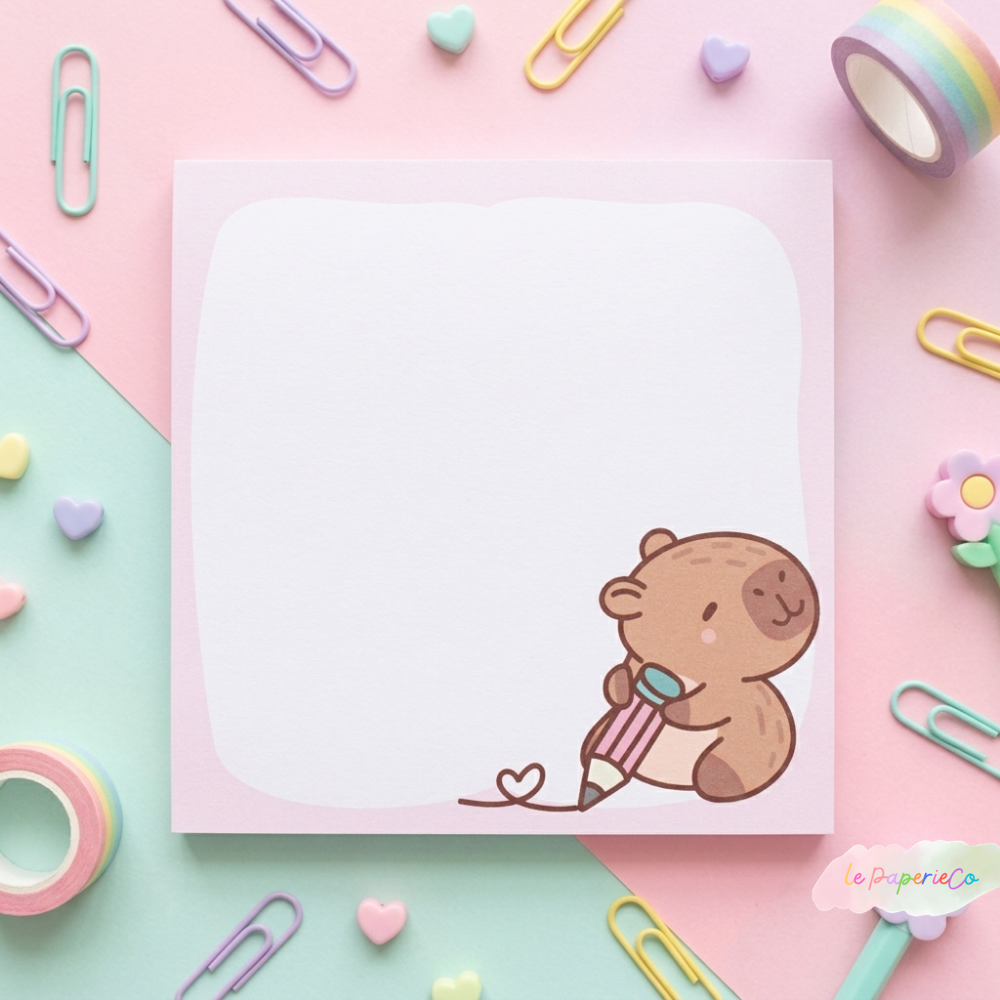 Kawaii Pastel Capybara Notepad | 3x3 in, 50 Sheets, Kawaii Stationery