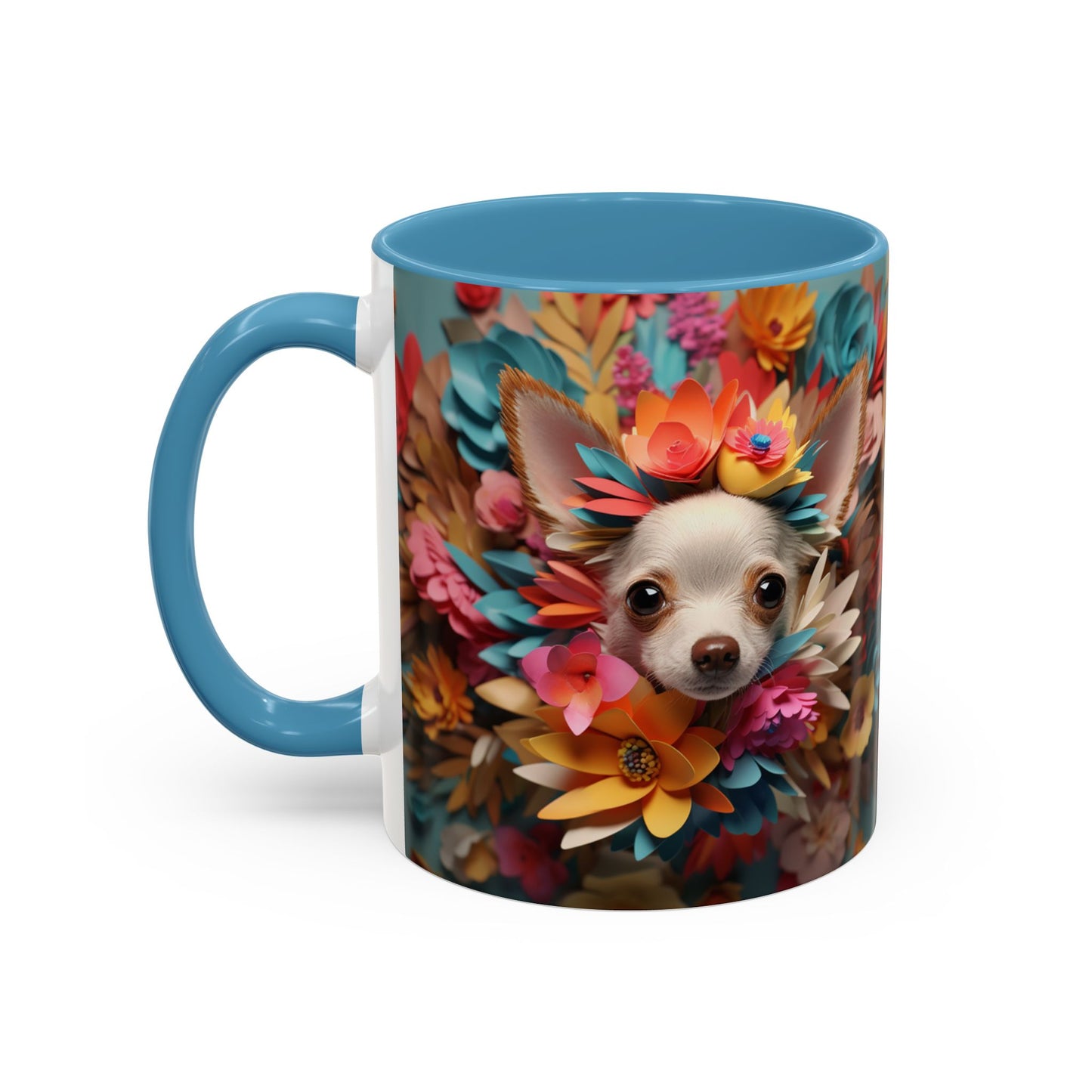 Chihuahua Floral Wreath Accent Coffee Mug Colorful Pet Lover Gift (11/15oz)