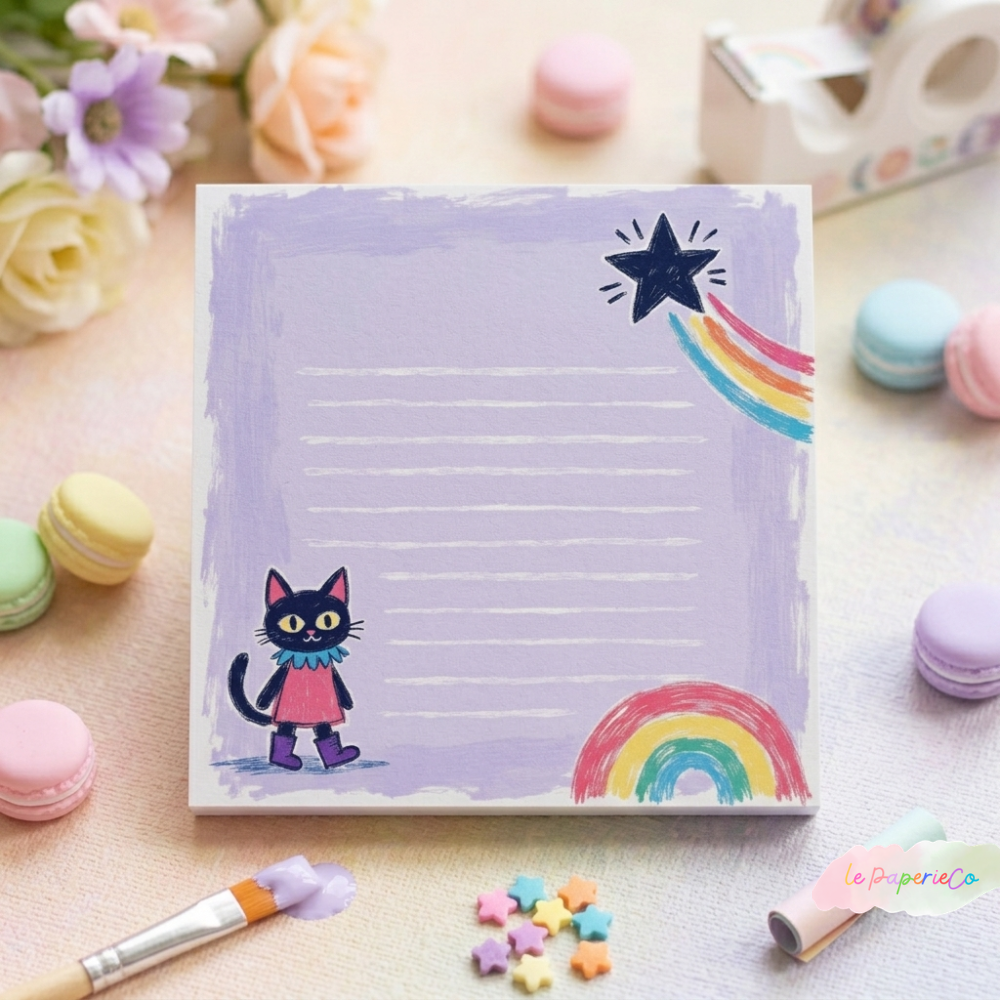 Kawaii Black Cat Notepad | 4x4in Stationery, 50 sheets