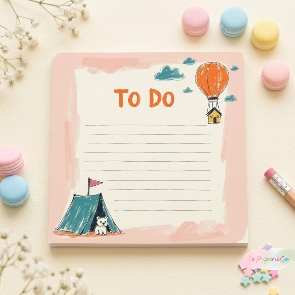 Kawaii Adventure To-Do List Notepad | 4x4in Stationery, 50 sheets