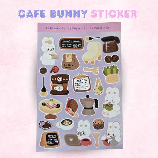 Cafe Bunny Sticker Sheet | Kawaii Coffee Bunny Decal (4x6 inches)