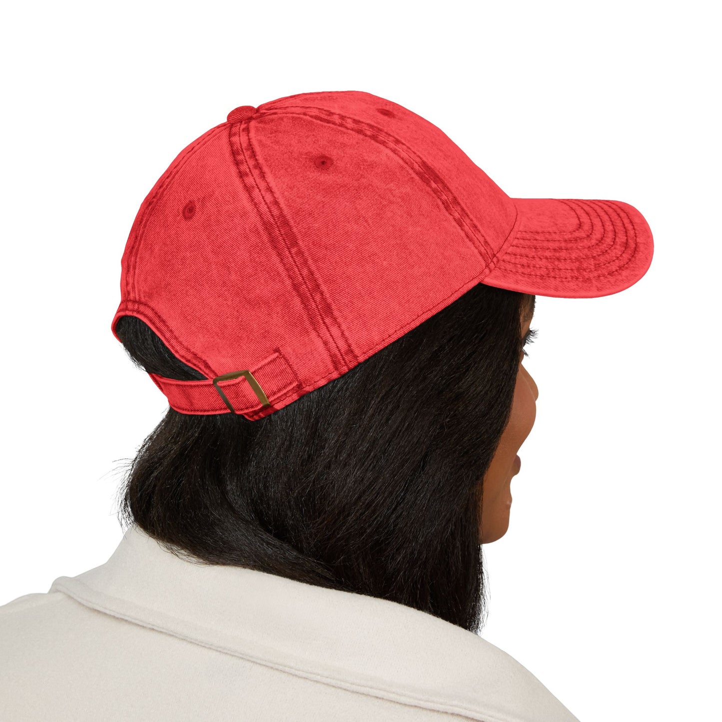 Embroidered Vintage Quilted Star Cap — Distressed Red Baseball Hat