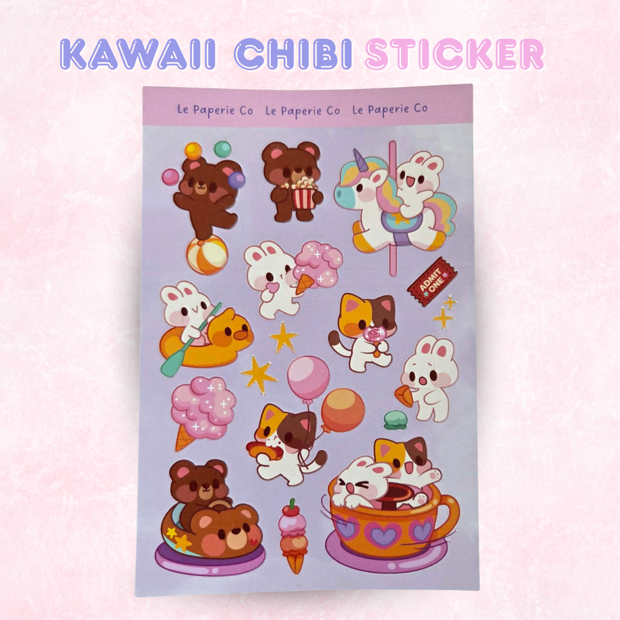 Kawaii Chibi Carnival Sticker Sheet | Carnival Laptop Decal
