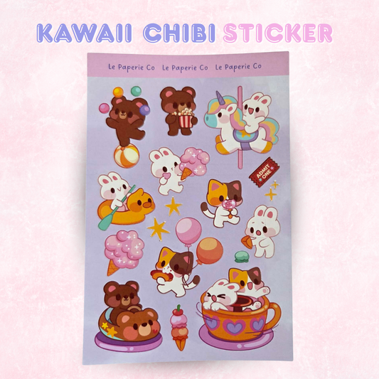 Kawaii Chibi Carnival Sticker Sheet | Carnival Laptop Decal