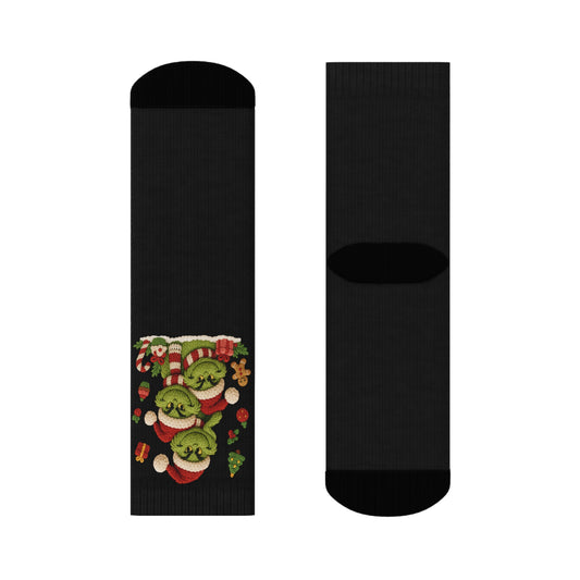 Green Grinch Ornaments Crew Socks | Holiday Christmas Novelty Socks