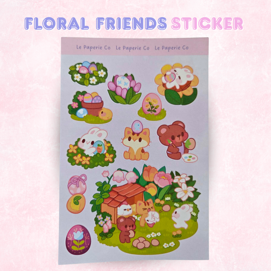 Floral Friends Sticker Sheet | Kawaii Animals, Flowers, Nature Decal