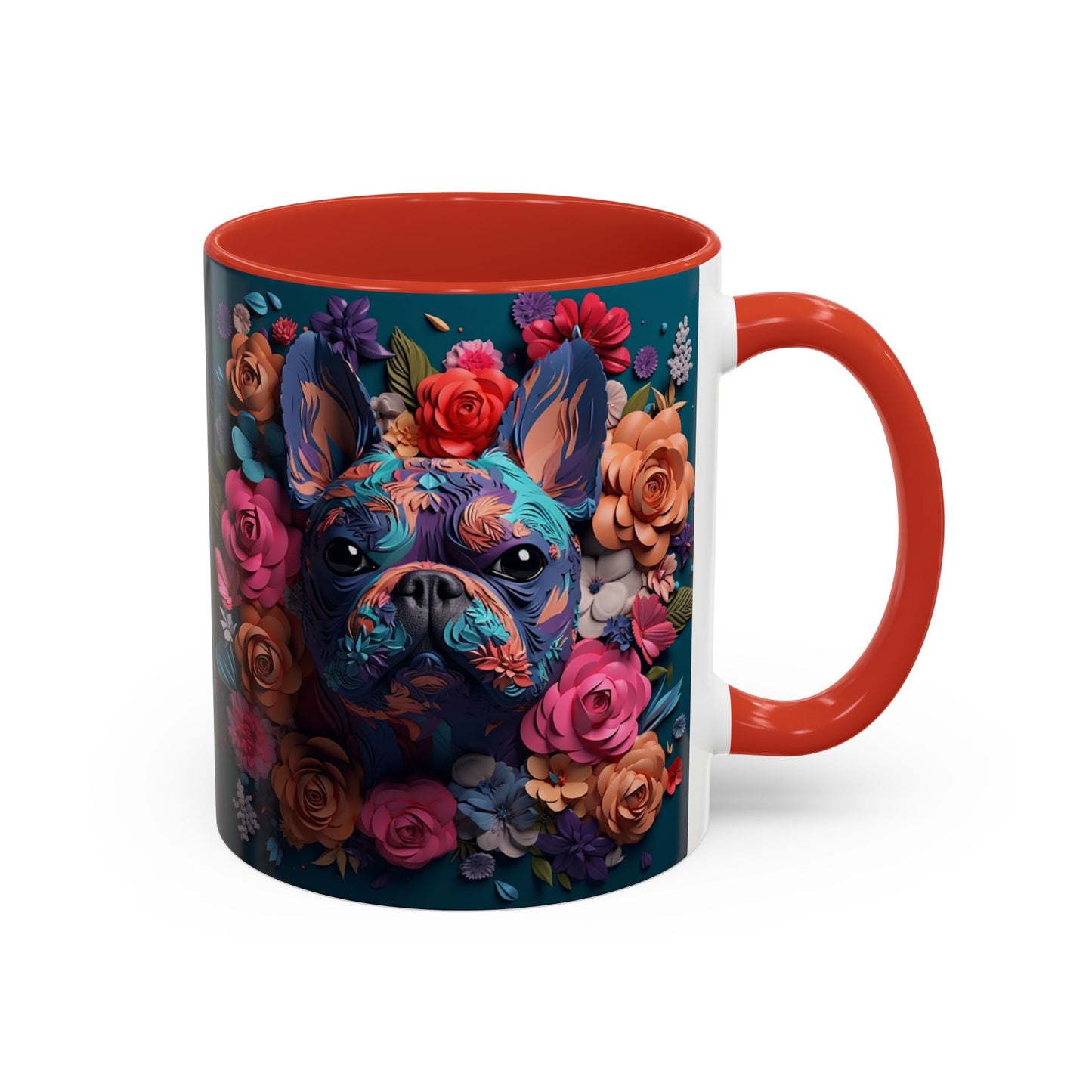 Floral French Bulldog Accent Coffee Mug  Colorful Dog Art 11/15oz