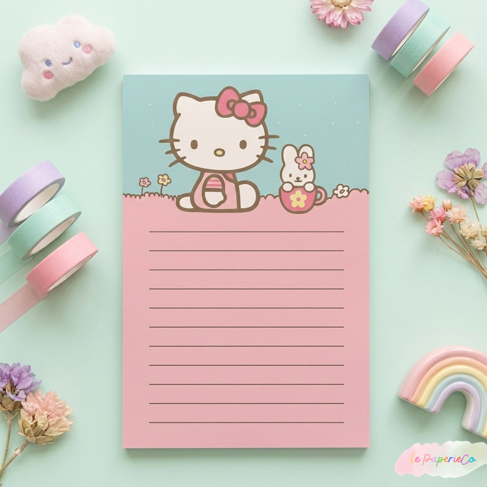 Kawaii Hello Kitty Notepad | Half Letter Notepad, 50 pages