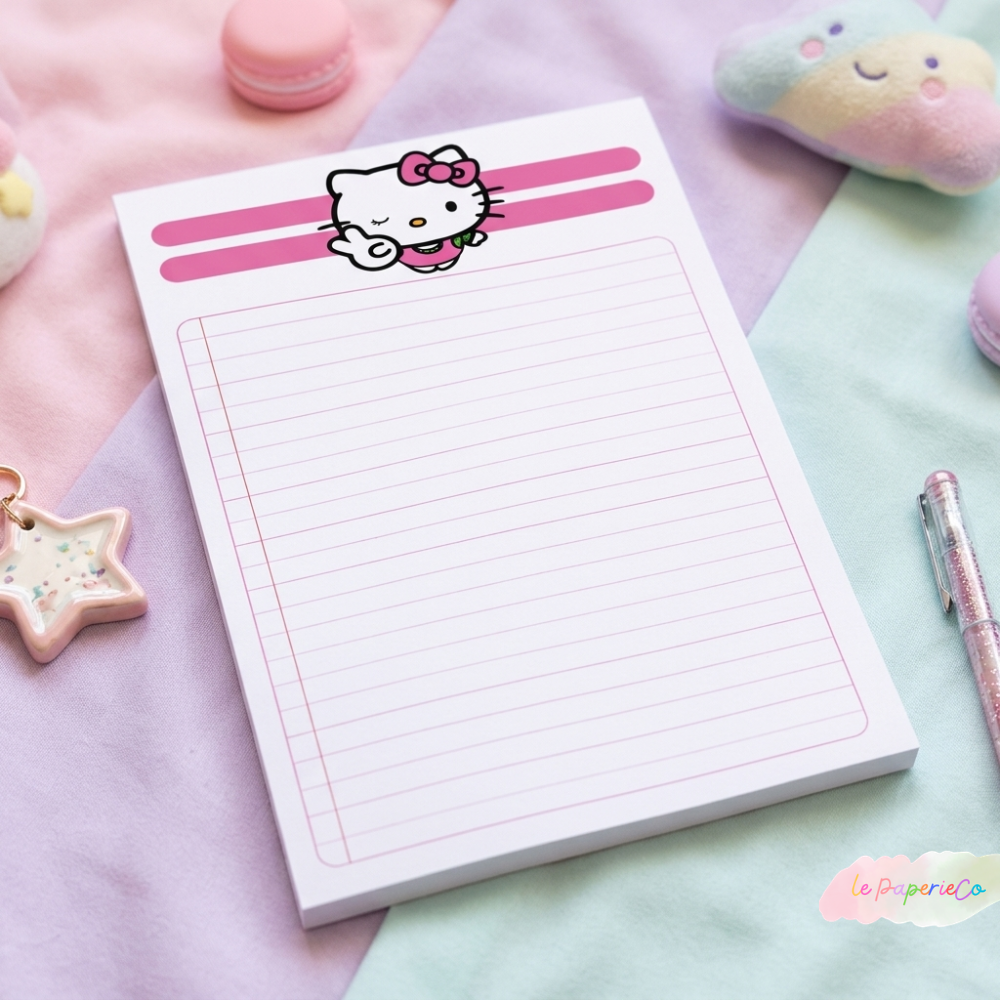 Kawaii Hello Kitty Notepad | Half Letter Notepad, 50 pages