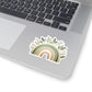 Neutral Boho Rainbow Kiss-Cut Sticker — Green Earthy Leaves Decal