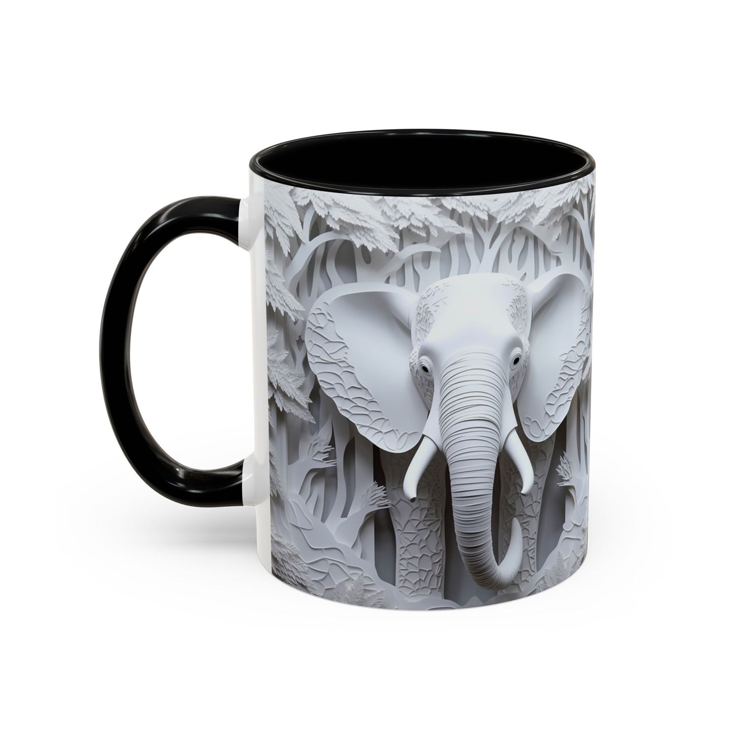 Elephant Relief Accent Coffee Mug — Grey Carved Jungle Design (11/15oz)