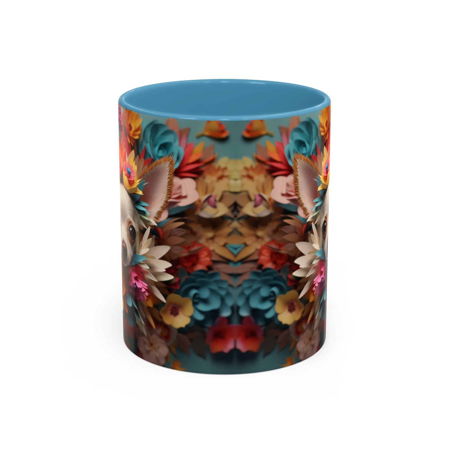 Chihuahua Floral Wreath Accent Coffee Mug Colorful Pet Lover Gift (11/15oz)