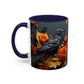Autumn Raven Accent Coffee Mug — Black Crow & Orange Chrysanthemums (11/15oz)