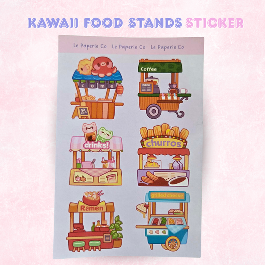 Kawaii Food Stands Sticker Sheet | Planner Laptop Decal (4x6 Inch)