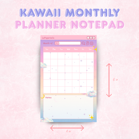Kawaii Monthly Planner Notepad | 50 pages (4x6 in)