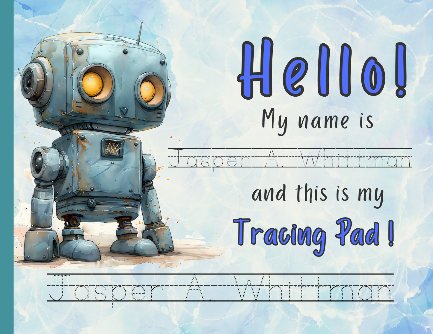 Line Tracing Pad - Robot Theme | Digital Download