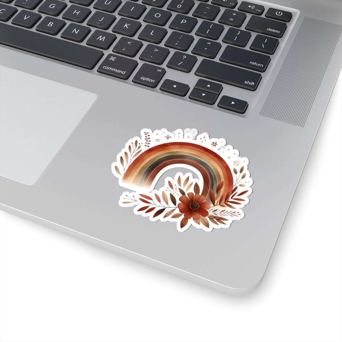 Boho Earth-Tone Rainbow Sticker — Kiss-Cut Floral Rainbow Decal