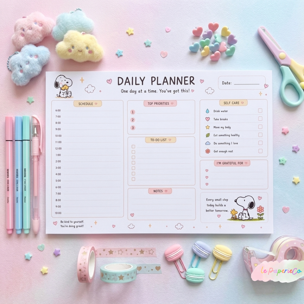 Kawaii Snoopy Daily Planner Pad | 50 pages