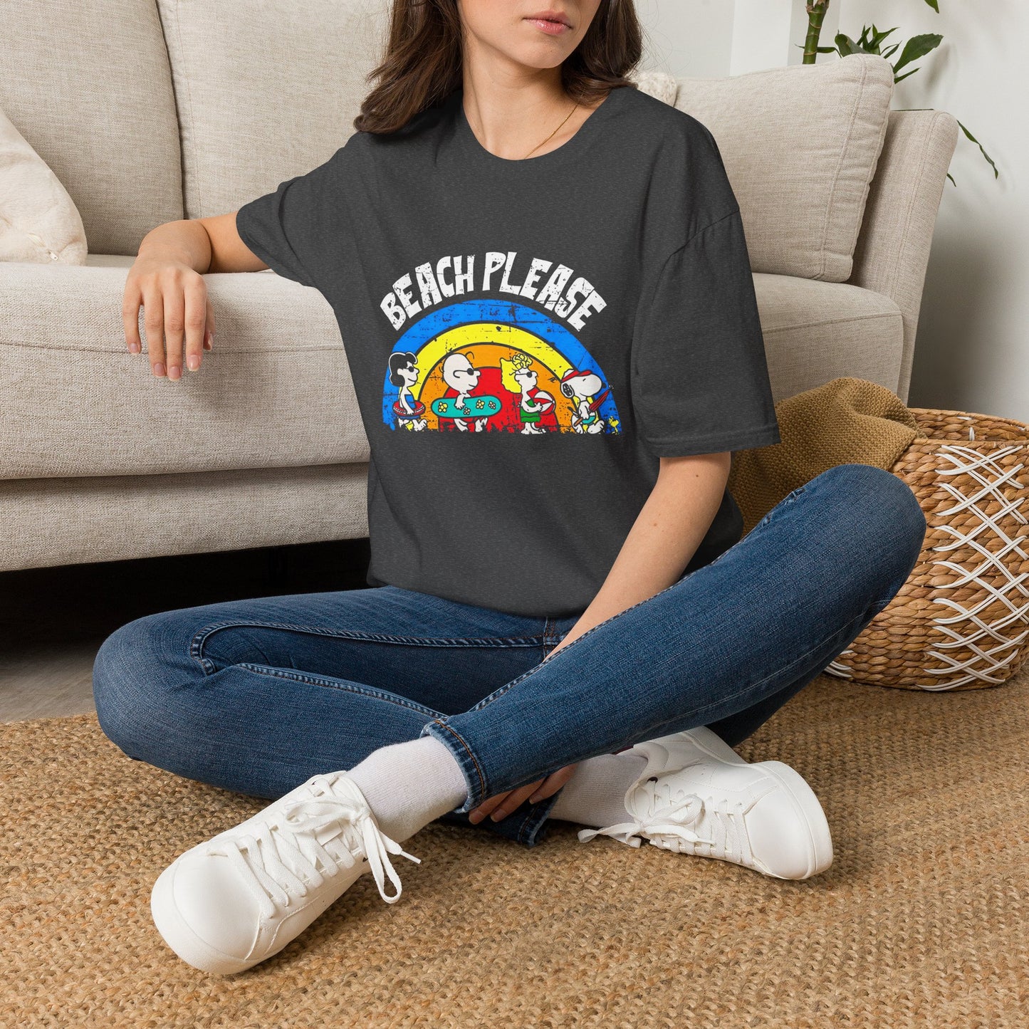 Beach Please T-Shirt — Vintage Rainbow Snoopy Summer Tee