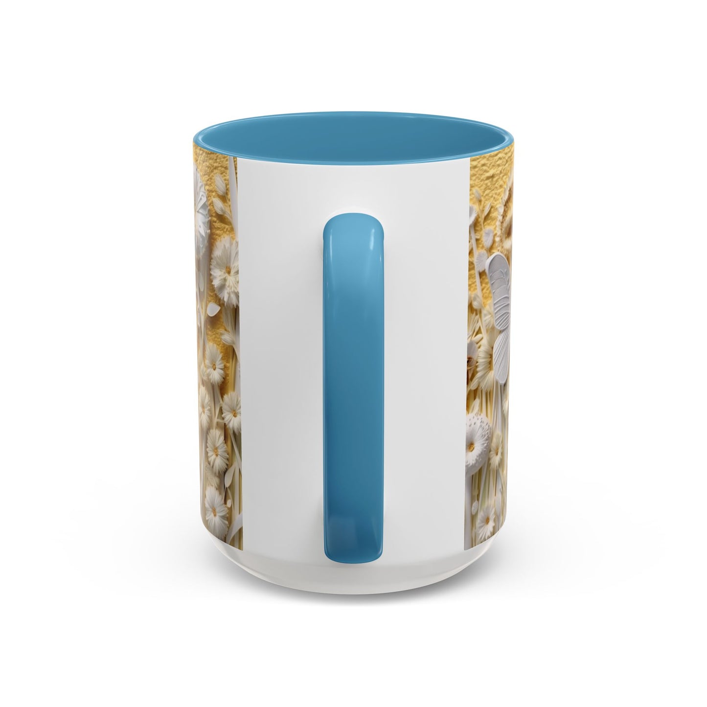 White Floral Relief with Butterflies Accent Mug | 11oz 15oz