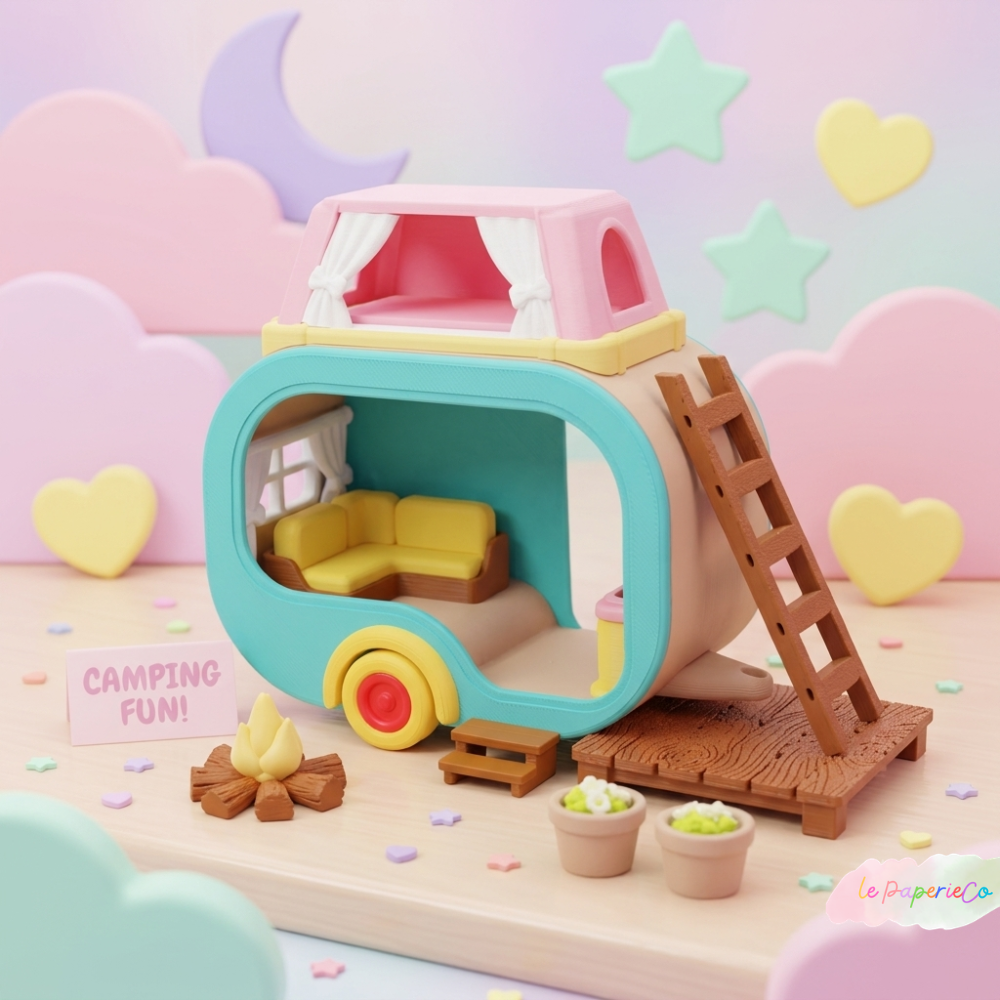 Kawaii Mini Camper | Mini Village Set | Desk Toy, Desk Decoration