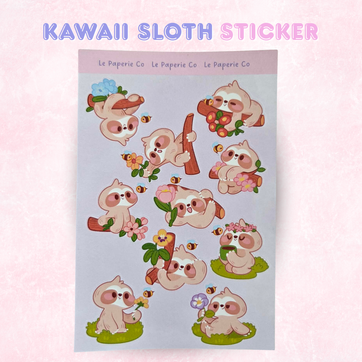 Kawaii Sloth Sticker Sheet | Pastel Sloth Decals, Laptop Decor (4x6 Inch)