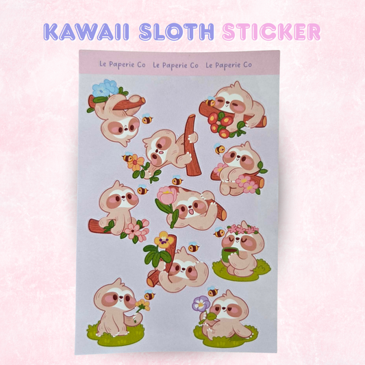 Kawaii Sloth Sticker Sheet | Pastel Sloth Decals, Laptop Decor (4x6 Inch)