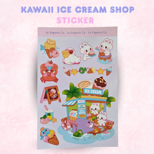 Kawaii Ice Cream Shop Sticker Sheet | Ice Cream Shop Laptop Decal