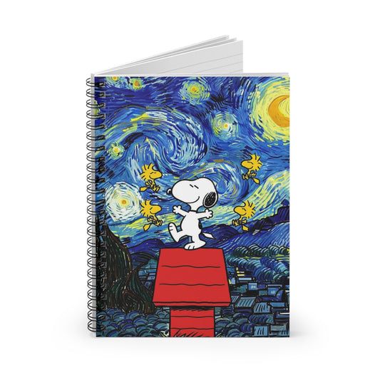 Dancing Beagle on Red Doghouse Spiral Notebook | Starry Night Style