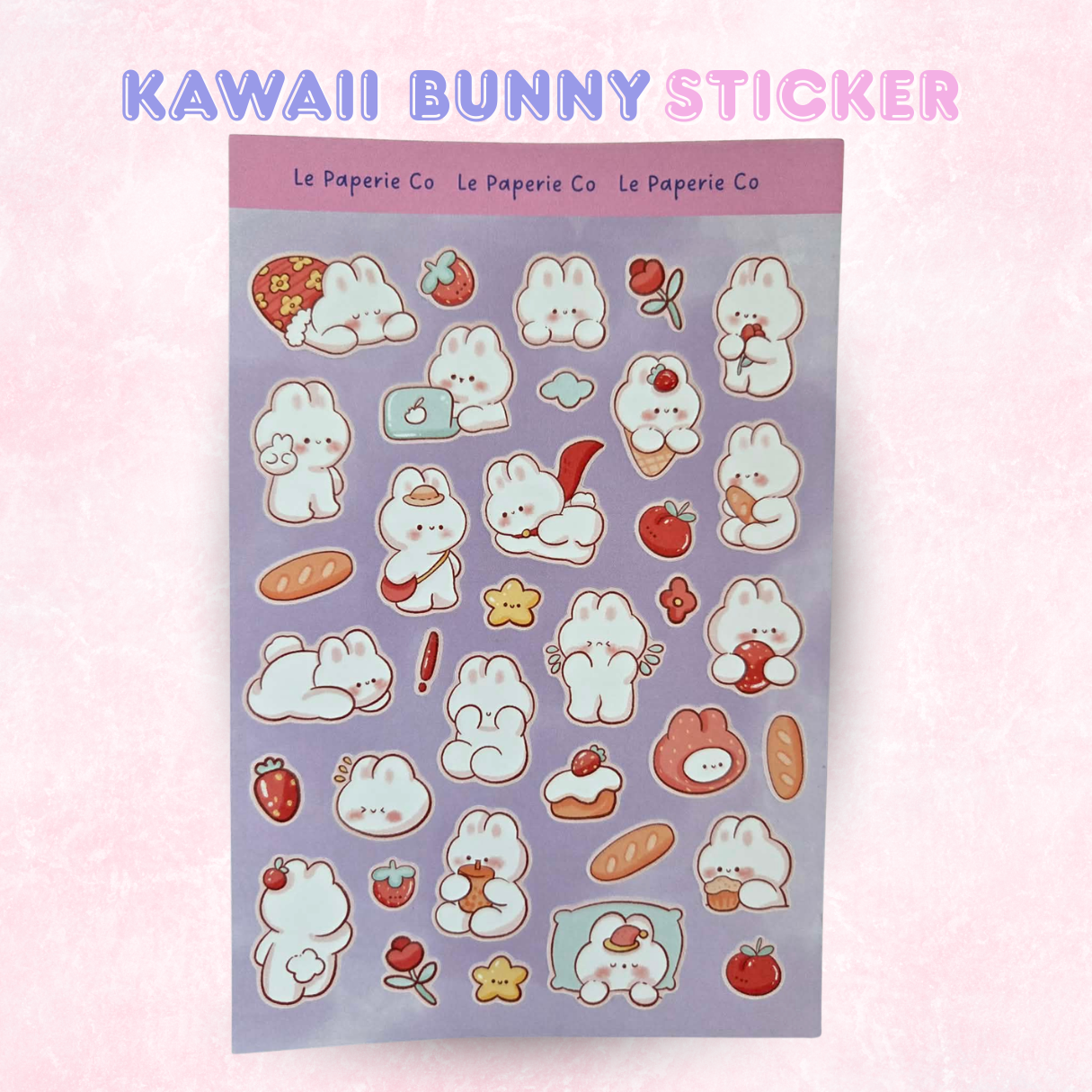 Kawaii Bunny Sticker Sheet | Adorable Laptop Decal, Planner Accessory
