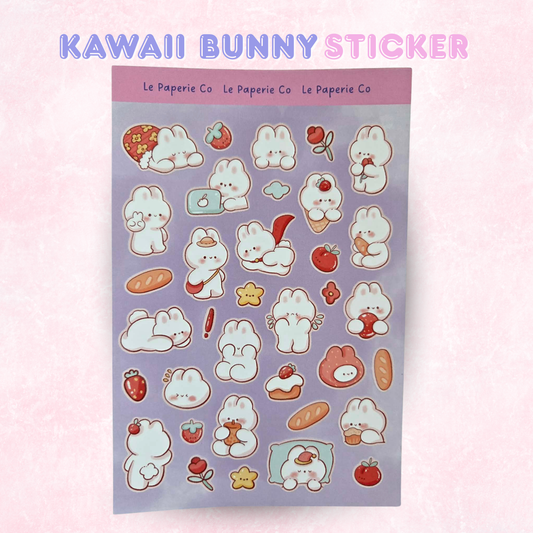 Kawaii Bunny Sticker Sheet | Adorable Laptop Decal, Planner Accessory