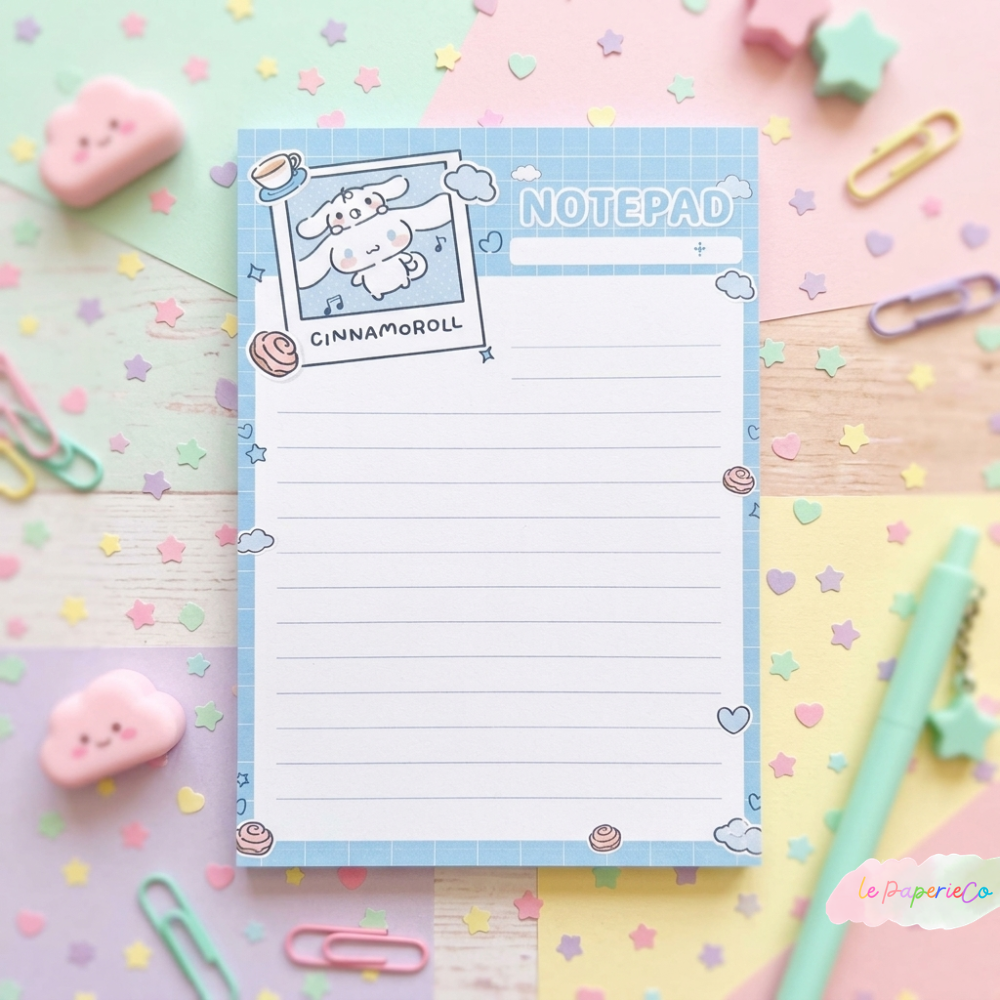 Kawaii Cinnamoroll Notepad | Half Letter Notepad, 50 pages