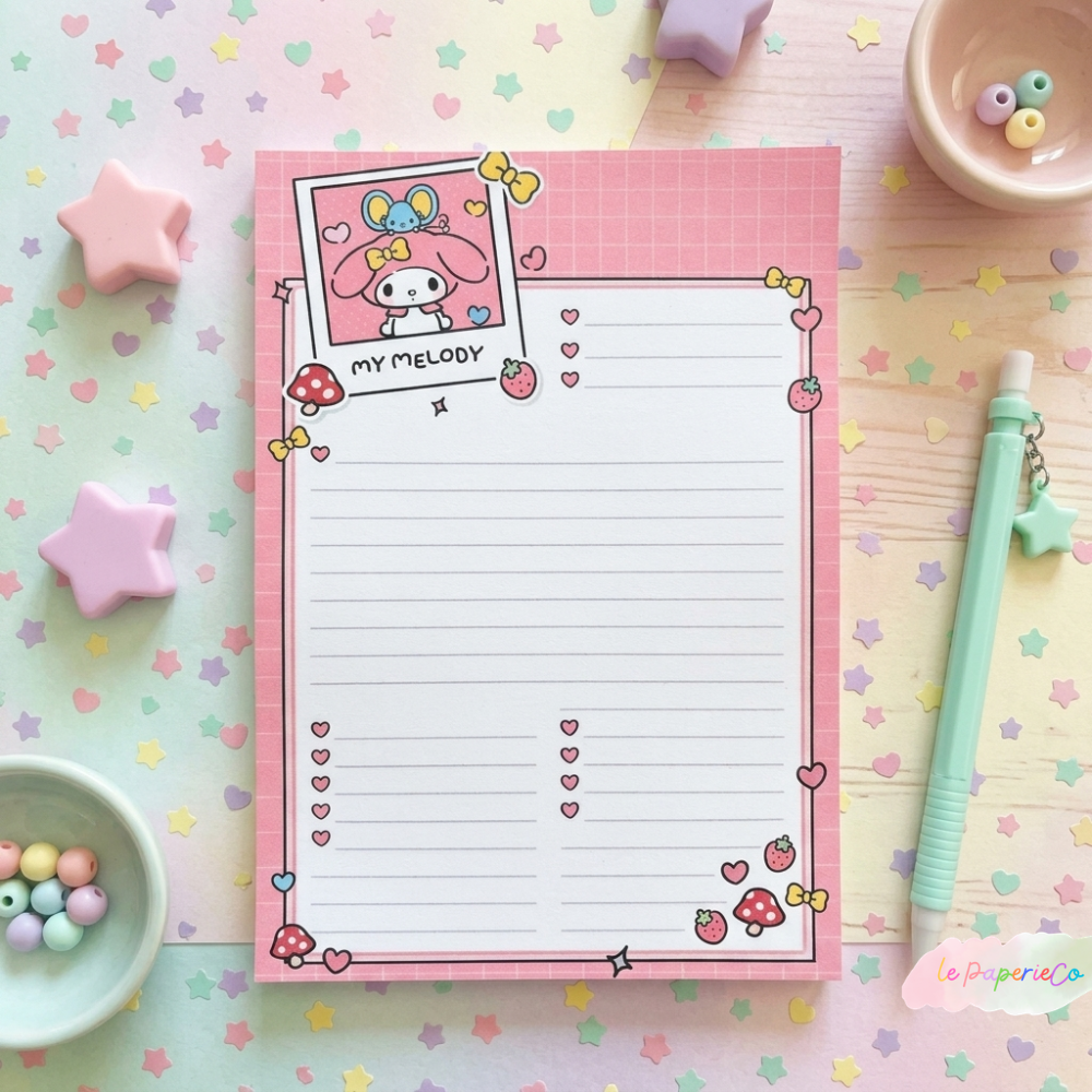 Kawaii My Melody Notepad | Half Letter Notepad, 50 pages