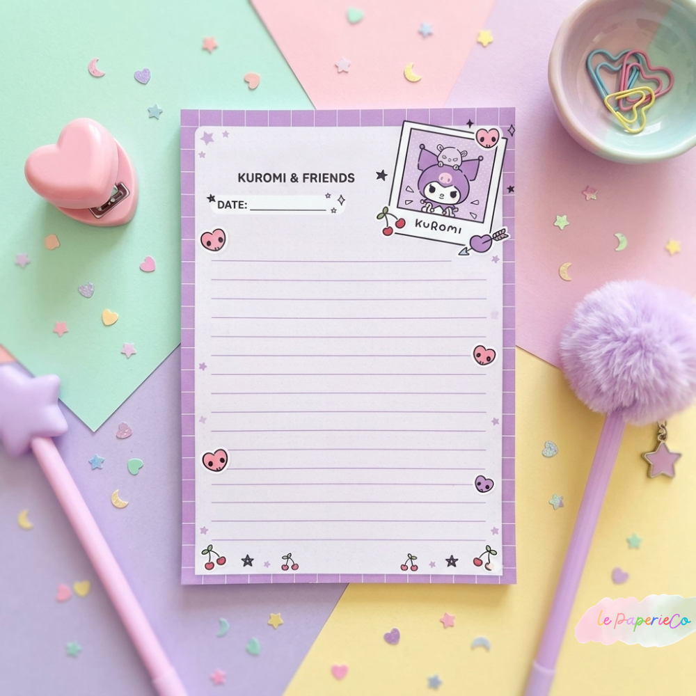 Kawaii Kuromi Notepad | Half Letter Notepad, 50 pages