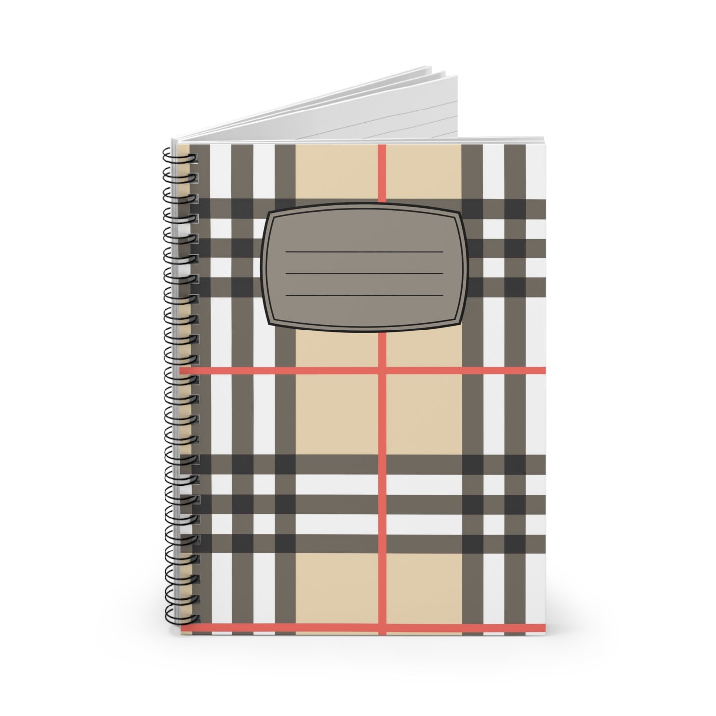Beige Plaid Pattern Spiral Notebook | Ruled Lined Journal